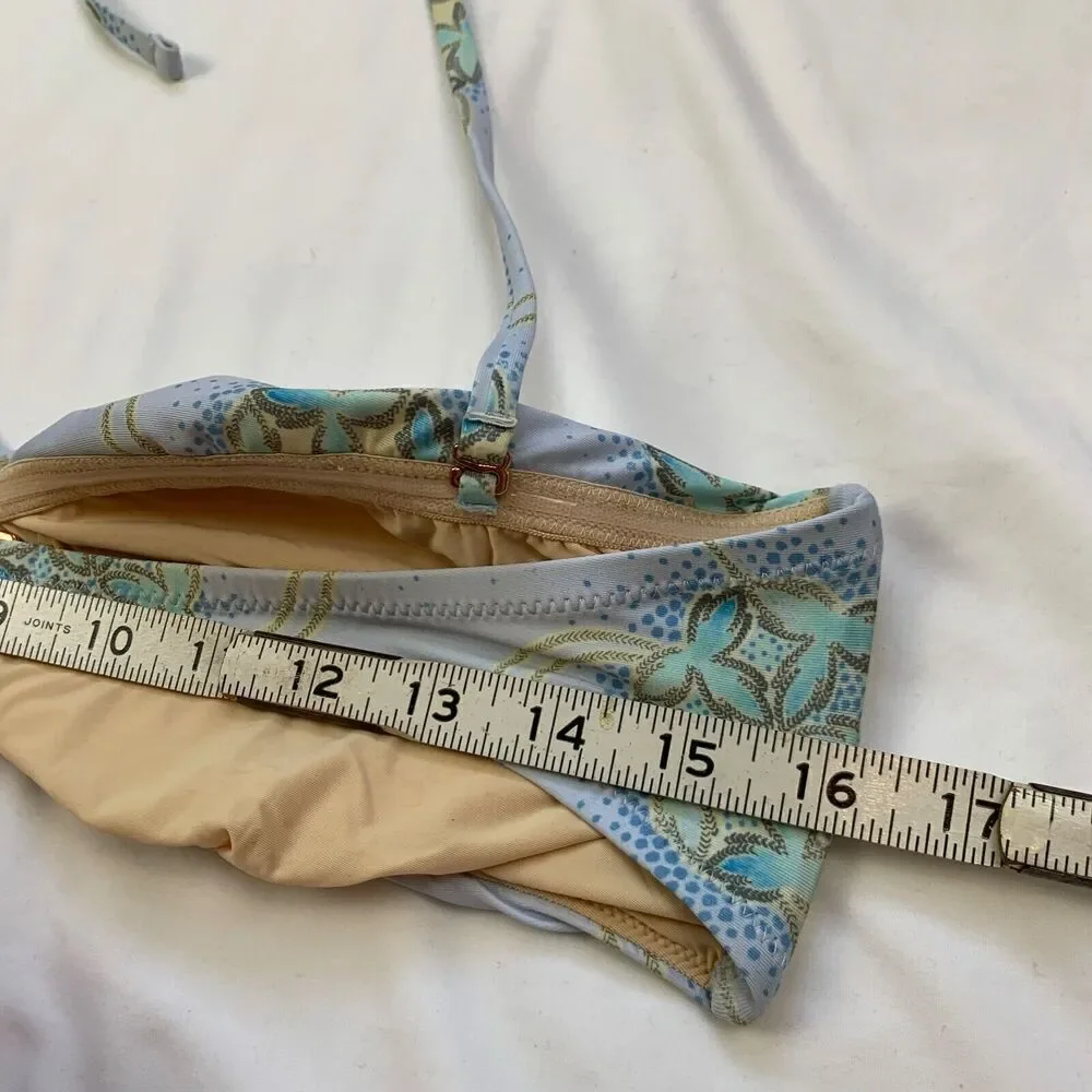 Anthropologie Allihop Floral Twisted Bandeau Bikini Top Halter Strap Large Blue